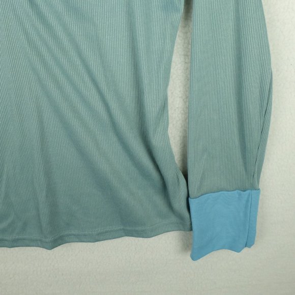 Mislook Womens Sweater Extra Large Blue Green Knit Ribbed Henley Lightweight - Picture 3 of 9